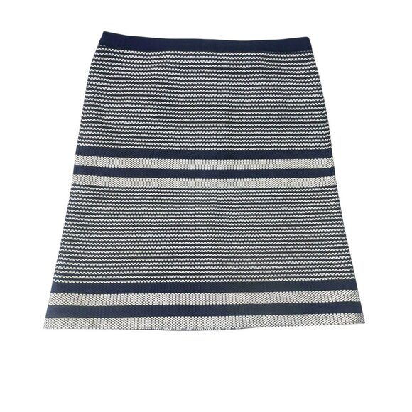 J Crew G2449 Navy Blue White Tweed Striped Pencil Skirt - Picture 3 of 9